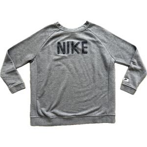 NIKE Logo Crewneck Terry Sweatshirt Embroidered XL Gray Sweater Streetwear
